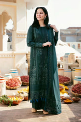 FLORENT - 3PC DHANAK EMBROIDERED SHIRT WITH DHANAK EMBROIDERED SHAWL AND TROUSER - HZG2338